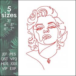 Marilyn Embroidery Design, Monroe famous American actress singer, pretty woman, USA , 5 sizes, Instant Download
