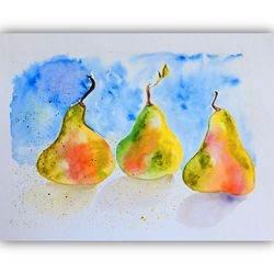Pears Painting Watercolor Original Art Still Life Painting Food Wall Art Fruits Home Decor by LarisaRay