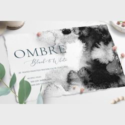 Black & White Ombre Watercolor Textures Backgrounds, wallpaper, wedding invitation, card design, gradient, save the date