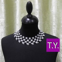 Checkered necklace, collar, black white necklace, black and white bead necklace, Black-White Statement Choker Necklace