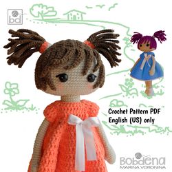 Crochet amigurumi doll pattern, Crochet pattern PDF, Crochet girl doll Anne