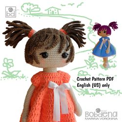 crochet amigurumi doll pattern, crochet pattern pdf, crochet girl doll anne