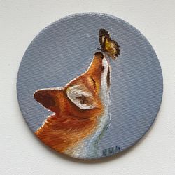 Fox Small Oil Painting On Canvas Magnet, Original Small Canvas Magnet, Fox Art, Hand Painted Magnet
