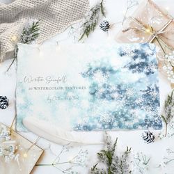 Winter Snowfall Watercolor Textures Backgrounds, wallpaper, wedding invitation, card design, gradient, save the date