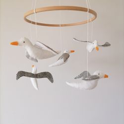 seagull baby mobile,seagull mobile for nursery,neutral mobile girl boy, baby shower gift, ocean crib mobile,sea  mobile