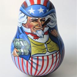 Uncle Sam Roly Poly music wooden Russian doll Nevalyashka -  political wobble tumbler toy art painted