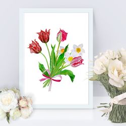 Poster Bouquet with Tulips and Narcissuses Flowers for gift
