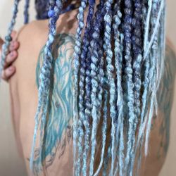 Ombre dark blue to light blue textured DE or SE dreadlocks full set, DE SE crochet dreads, synthetic dreadlock extension