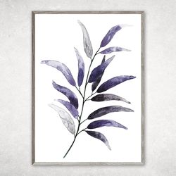 Purple Botanical Prints, Purple wall art, Purple branches and leaves,  Watercolour Botanical Leaf Print