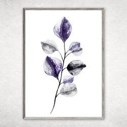 Purple Eucalyptus, Burgundy Watercolor Painting,  Botanical Plant Wall Art, Minimalist Botanic Painting
