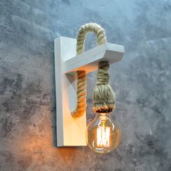 Wall lamp Wooden lamp Wall sconce lighting Edison lamp Minimalist lamp with rope Industrial lighting Reading lamp