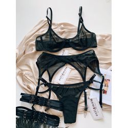 Basic Black full set, Black Lingerie, Mesh Lingerie, High quality lingerie, Estigmas lingerie