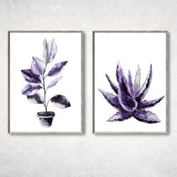 Set of 2 Purple Botanical Prints, Purple wall art, Purple branches and leaves, Botany art, Botanical posters