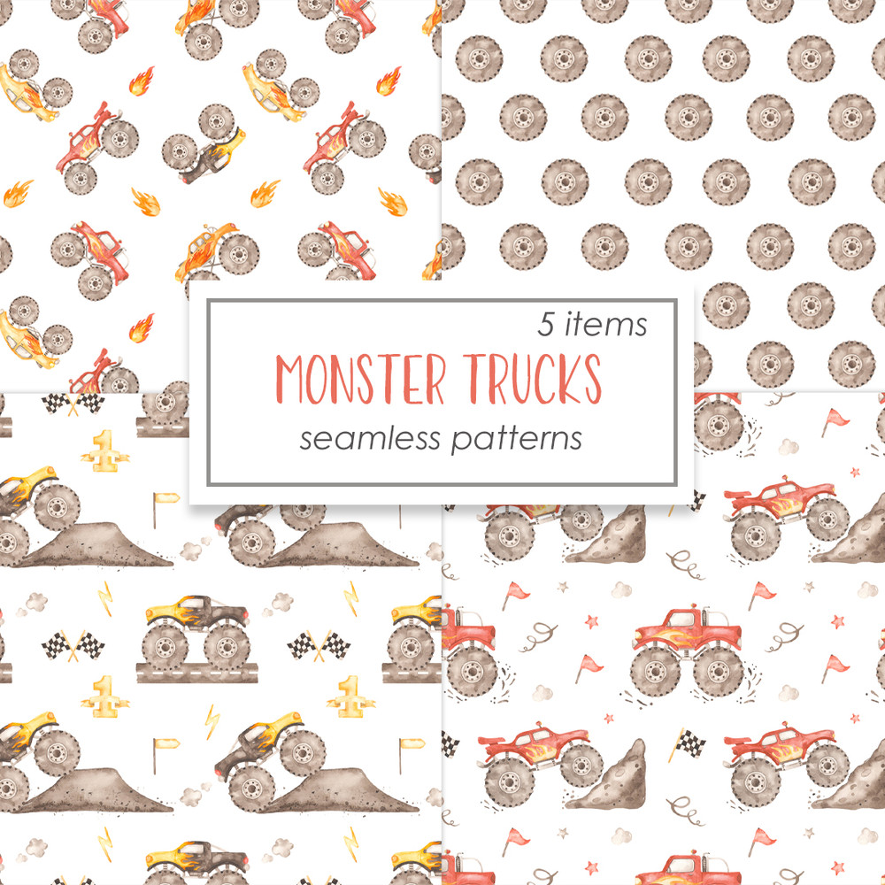 1-1 Monster truck watercolor seamless patterns.jpg