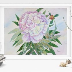 Poster White Pink Peony Watercolor Flowers for Gift