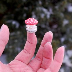 Miniature mushroom figurine Porcelain amanita Garden decor Cute gift