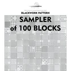 100 Blocks BLACKWORK pattern Cross Stitch Pattern Embroidery Sampler, Carpet Cross Stitch, Instant Download PDF - 2