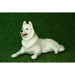 White Husky dog porcelain figurine handmade statuette