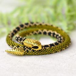 Olivine snake necklace, Ouroboros, Serpent necklace, Statement jewelry