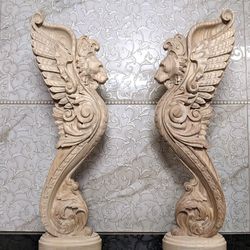 wooden stairs baluster carved wood lion pillar unique kitchen island statue 1pc