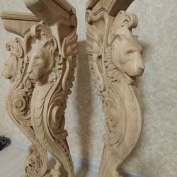 lion leg wooden lion statue carved wood lion pillar unique kitchen island statue 1pc