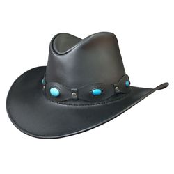 Western Cowboy Leather Hat Turquoise Stone Band