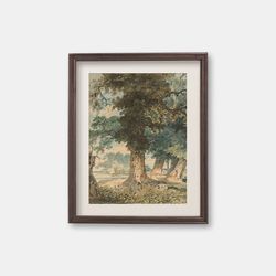 Deer in Forest - Vintage watercolor painting, 1790s