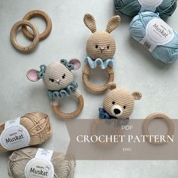 Crochet pattern PDF Mouse Bunny Bear crochet rattle baby toy