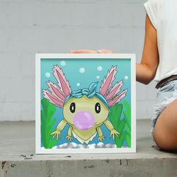 digital download / hand drawn cute, swimming axolotl