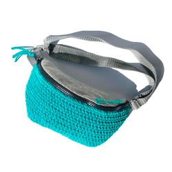 Green Fanny pack with embroidery, Crochet belt bag, Zipper waist bag, Handmade crochet Hip Bag with Embroidery, Belt bag