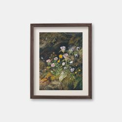 the flora of the alpine grassland - vintage oil painting, 1850s