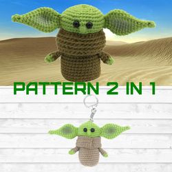 Baby Alien crochet pattern set 2 in 1, instant download pdf file baby keychain toy crochet pattern, crochet pattern doll