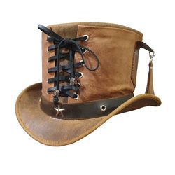 Steampunk Victorian Vested Leather Top Hat