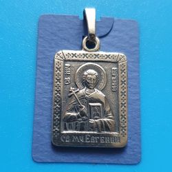 Eugene the Martyr at Sebaste Christian icon pendant necklace plated with silver free shipping from the Orthodox Store