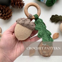Crochet pattern PDF Acorn crochet rattle baby toy