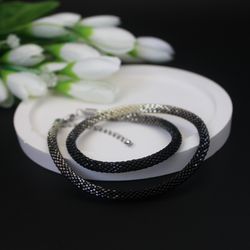 Gift for the 21st anniversary black choker necklace beaded, seed bead handmade jewellery