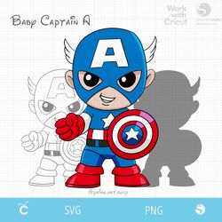 Cute Captain A Superhero Svg, Baby Avengers svg, Baby Captain svg, Super Captain America baby art