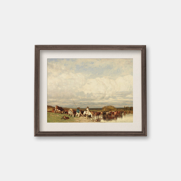 Cows Crossing a Ford - VIntage oil painting, 1836.jpg