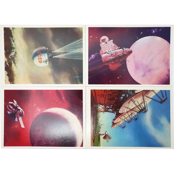 6 Vintage USSR Space Art postcards full set STEPS TO SPACE 32 pcs V. Viktorov 1971.jpg