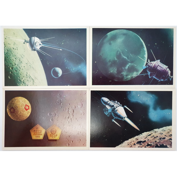 7 Vintage USSR Space Art postcards full set STEPS TO SPACE 32 pcs V. Viktorov 1971.jpg