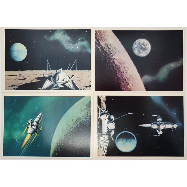 8 Vintage USSR Space Art postcards full set STEPS TO SPACE 32 pcs V. Viktorov 1971.jpg