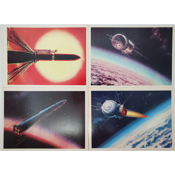 9 Vintage USSR Space Art postcards full set STEPS TO SPACE 32 pcs V. Viktorov 1971.jpg