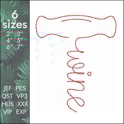 wine embroidery design, corkscrew, bottle with cork, alcohol, 6 sizes, instant download