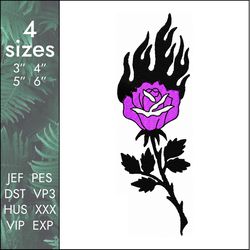 rose embroidery design, burning red flower bud, 4 sizes, instant download