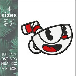 cuphead embroidery design, coffee disney cartoon character, 4 sizes, instant download