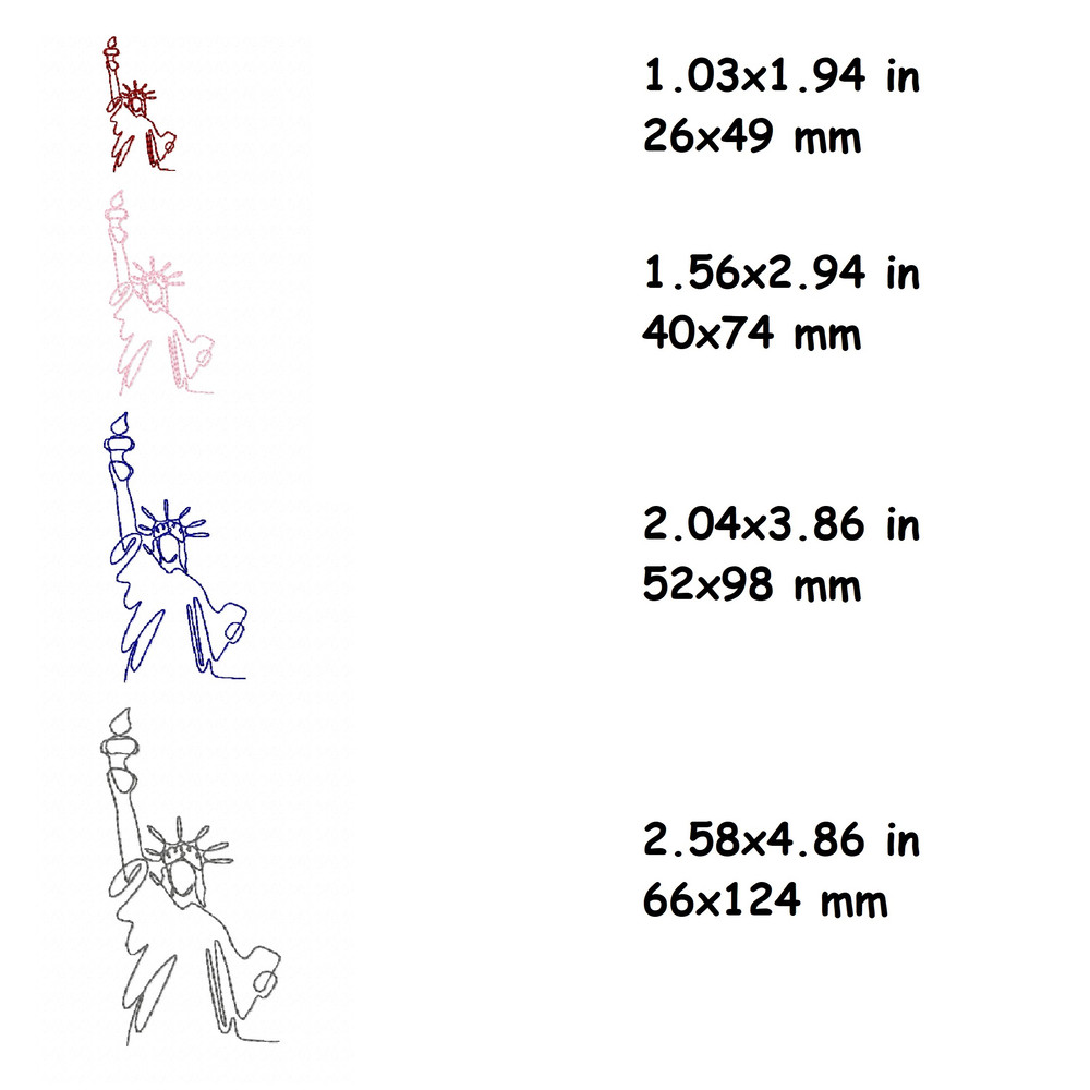 Liberty statue USA embroidery design sizes