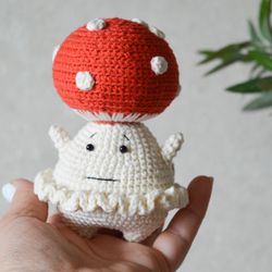 Amigurumi doll mushroom toy, crochet fly agaric handmade gift