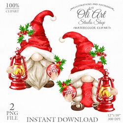 Christmas gnome. Shristmas lantern. Cute Characters, Hand Drawn graphics. Digital Download. OliArtStudioShop