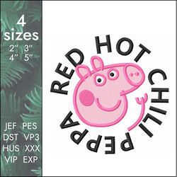 Red Hot Chili Peppers Embroidery Design, Peppa RHCP rock music kids cartoon character, 4 sizes, Instant Download