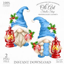 Christmas gnome. Shristmas lantern. Cute Characters, Hand Drawn graphics. Digital Download. OliArtStudioShop